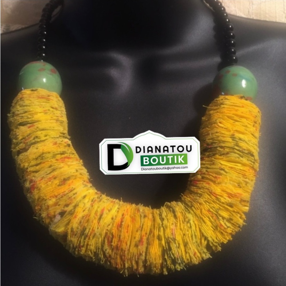 Handmade African Fabric Statement Necklace - Picture 4 of 7